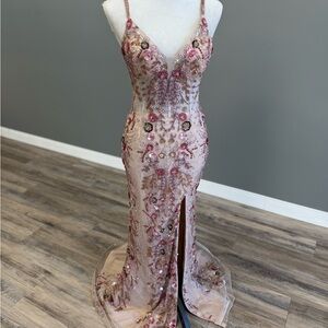 Primavera Couture Antique Rose Beaded Prom Gown 4313